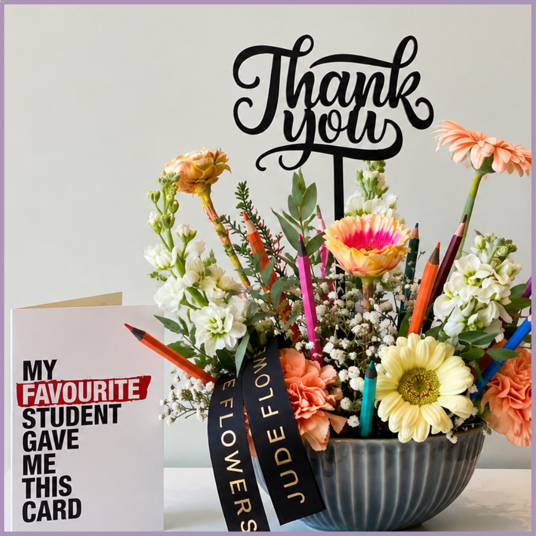 Teacher’s Appreciation Garden – Fresh Flowers & Pencil Gift