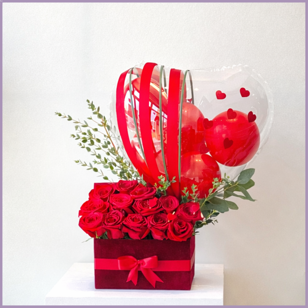 Valentine Heart Balloon Rose Box by Jude Flowers