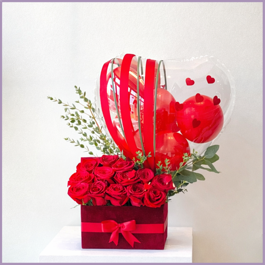 Valentine Heart Balloon Rose Box by Jude Flowers