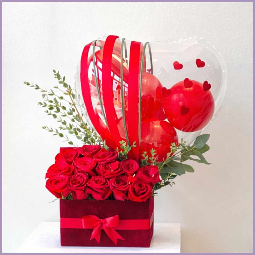 Valentine Heart Balloon Rose Box by Jude Flowers
