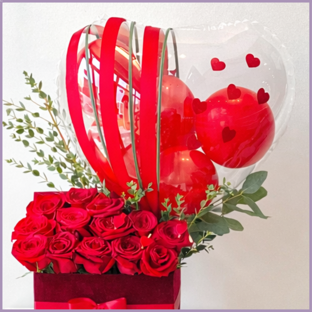 Valentine Heart Balloon Rose Box by Jude Flowers