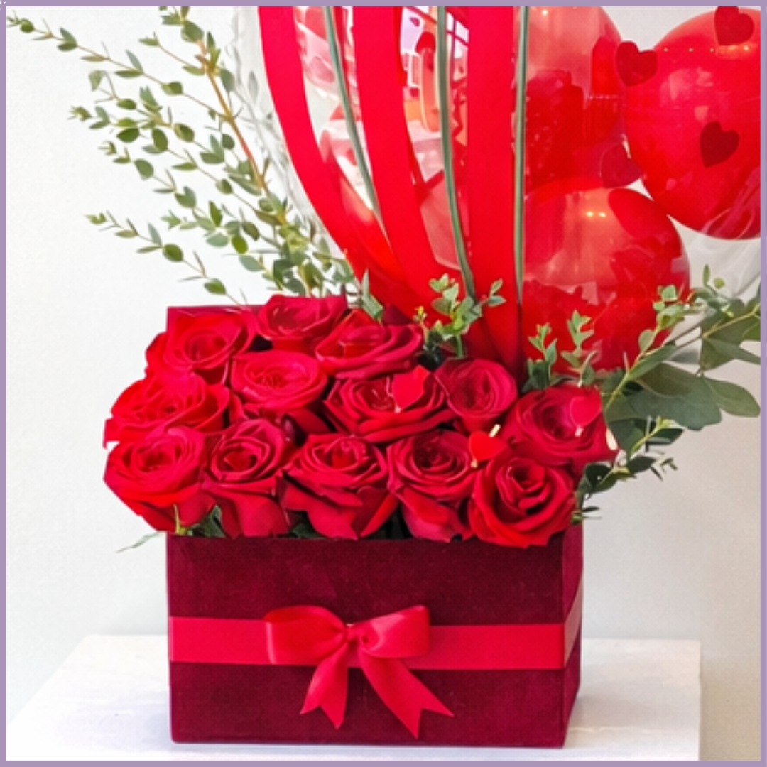 Valentine Heart Balloon Rose Box by Jude Flowers