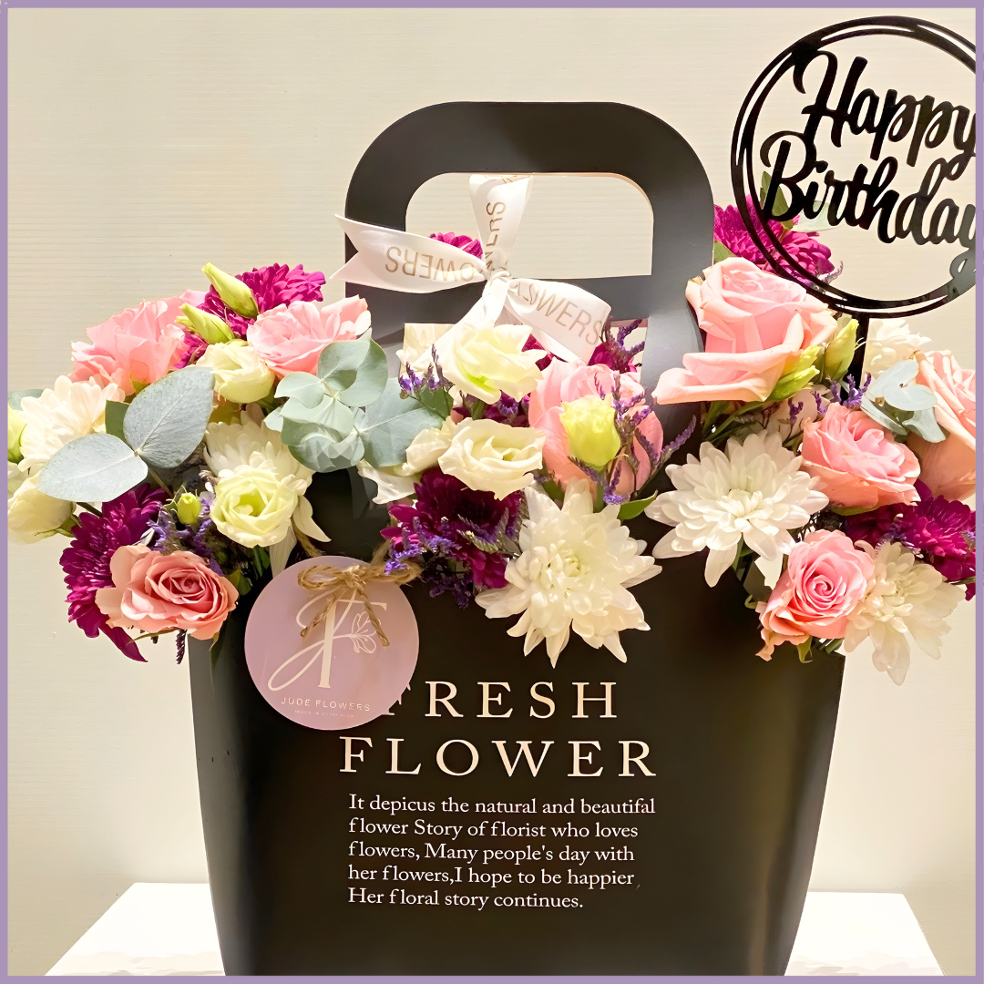 Dramatic Birthday Wednesday Floral Bag with Birthday Topper