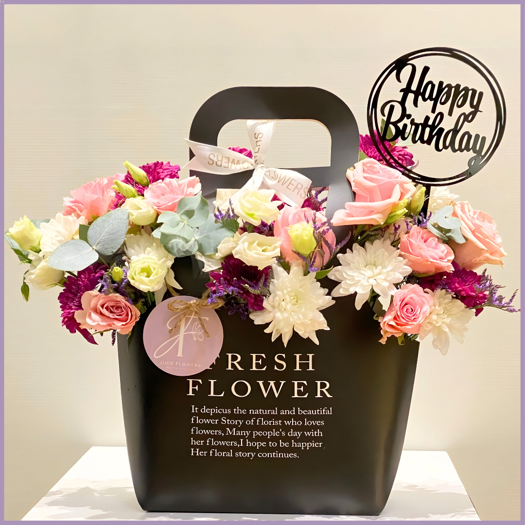 Dramatic Birthday Wednesday Floral Bag with Birthday Topper