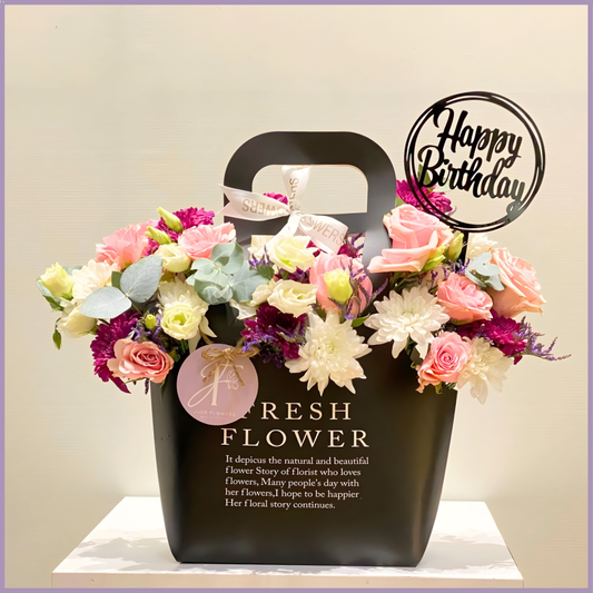 Dramatic Birthday Wednesday Floral Bag with Birthday Topper