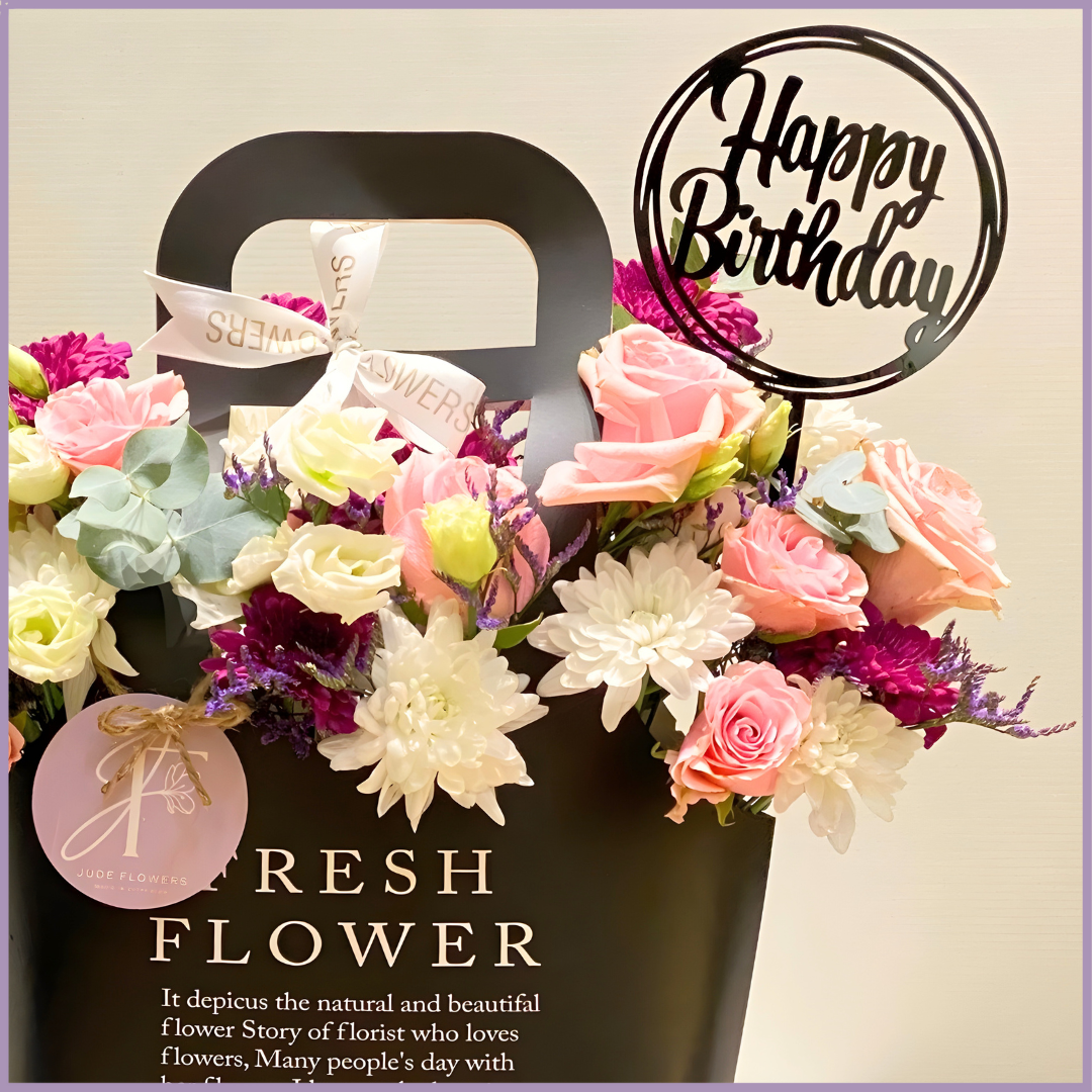 Dramatic Birthday Wednesday Floral Bag with Birthday Topper