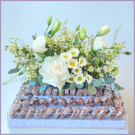 White Elegance Bloom Tray with Dolcetta Chocolates