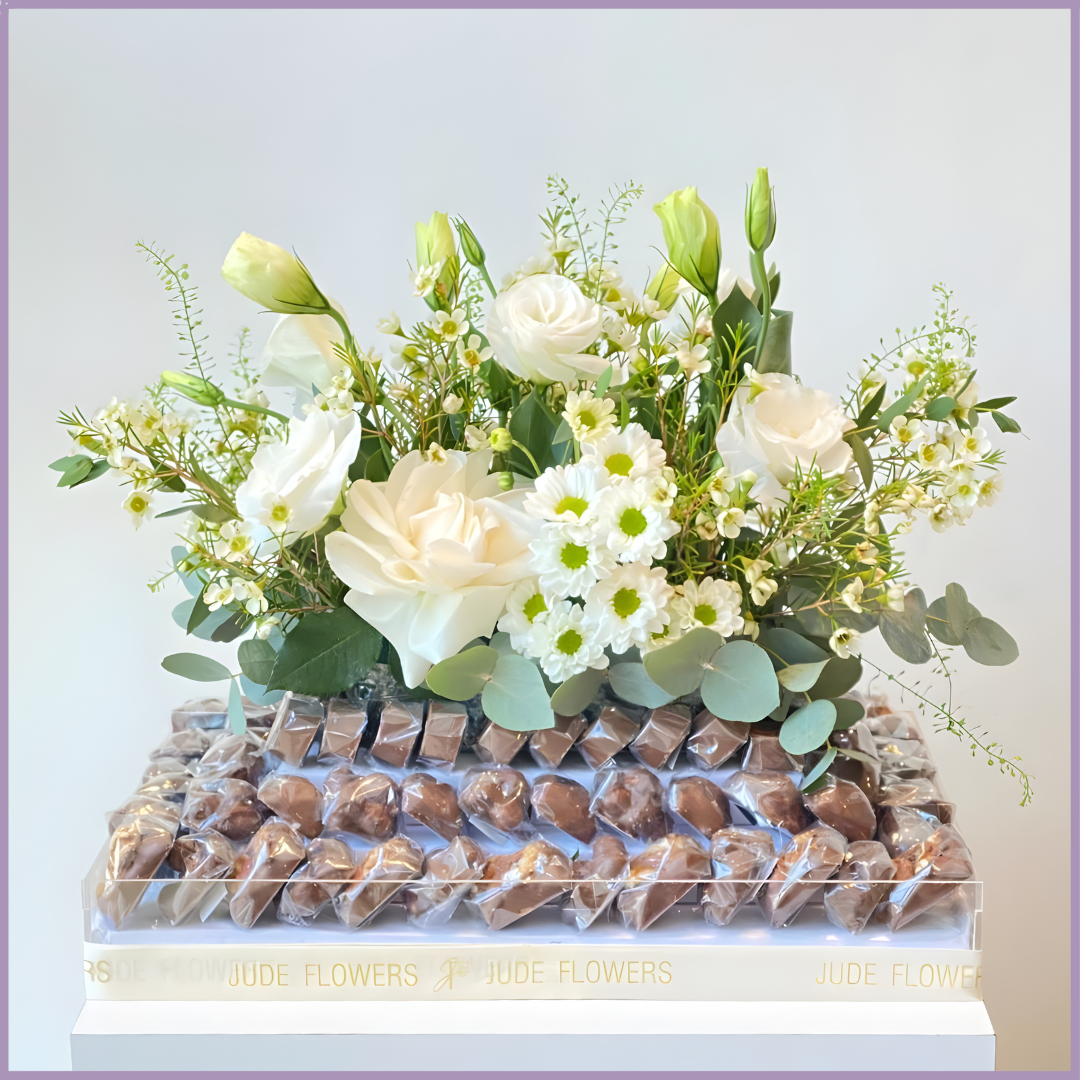 White Elegance Flower and Chocolate Tray