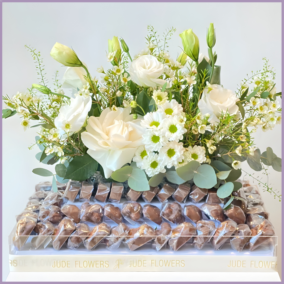 White Elegance Flower and Chocolate Tray