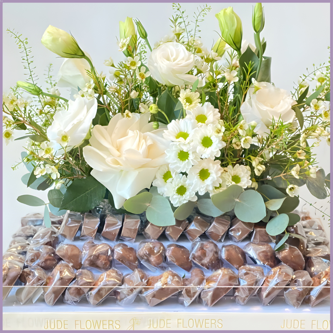 White Elegance Flower and Chocolate Tray