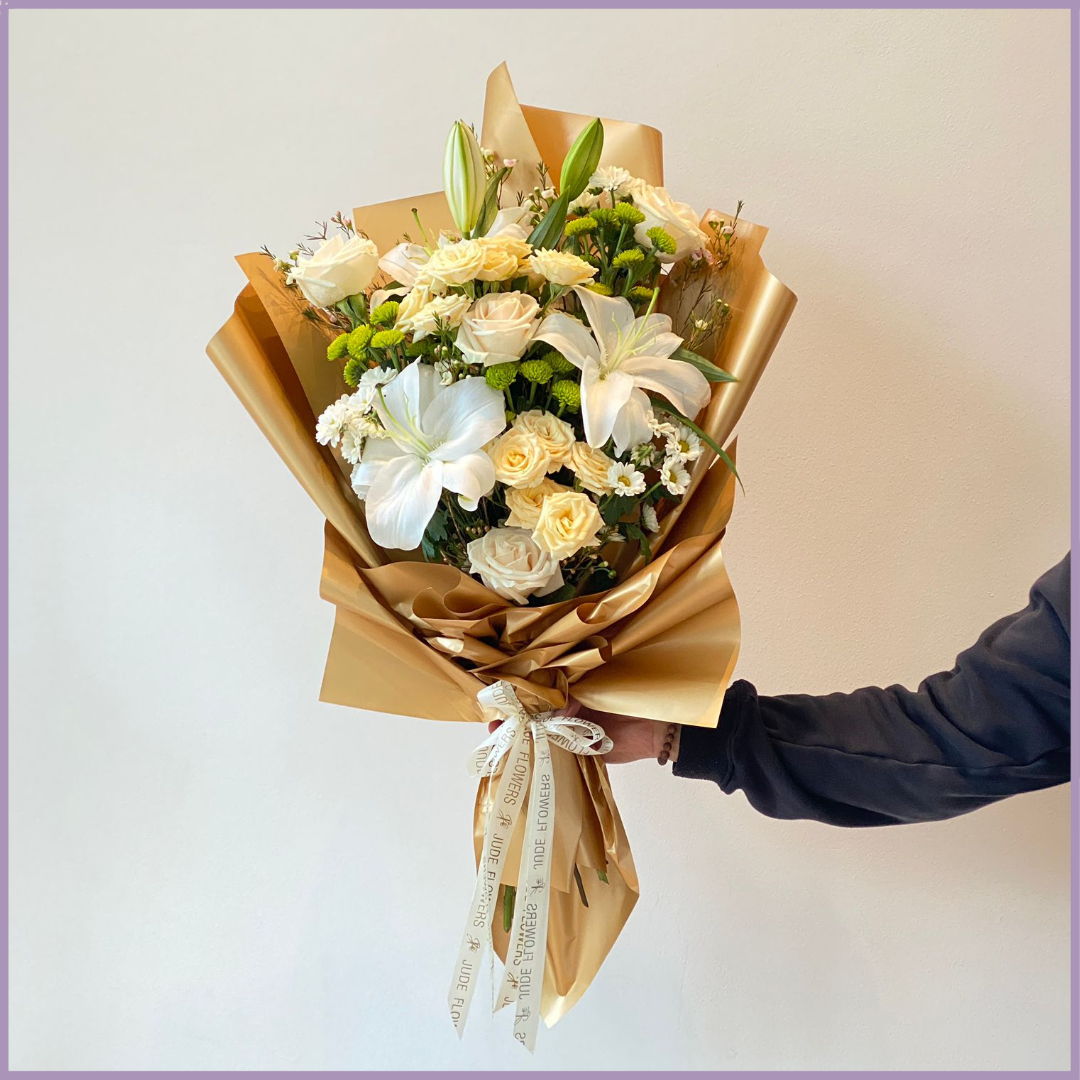 White Lily and Rose Elegant Bouquet