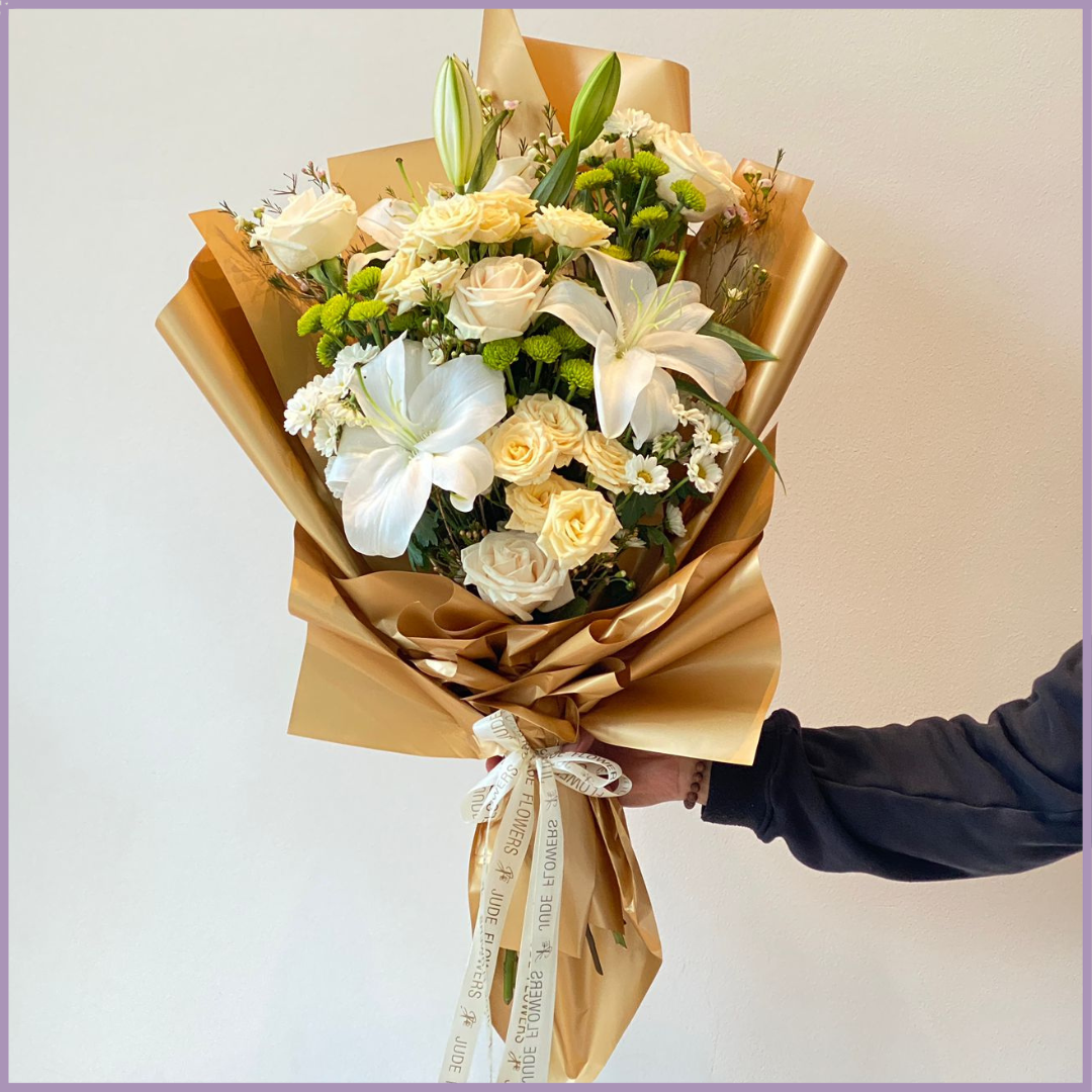 White Lily and Rose Elegant Bouquet