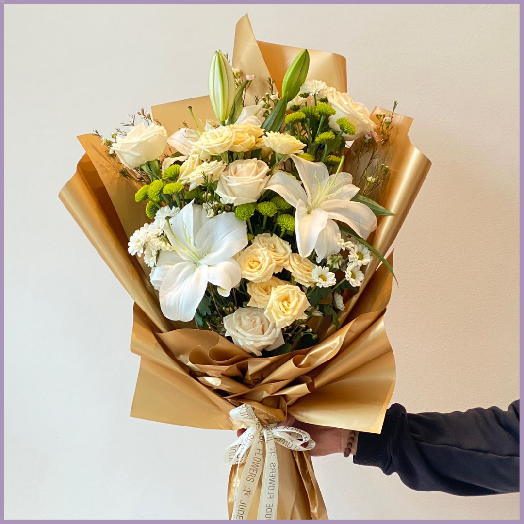 White Lily and Rose Elegant Bouquet