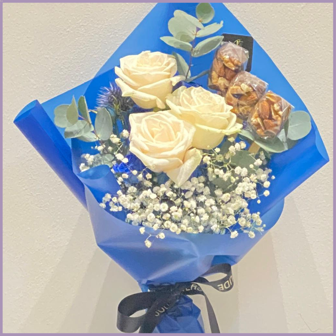 Blue Rose and Chocolate Mini Bouquet