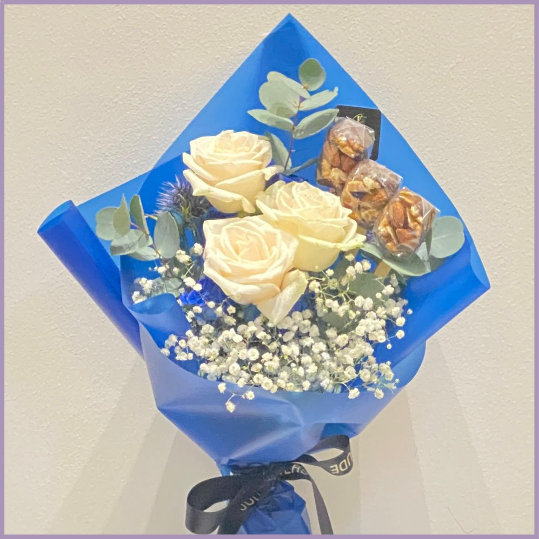 Blue Rose and Chocolate Mini Bouquet