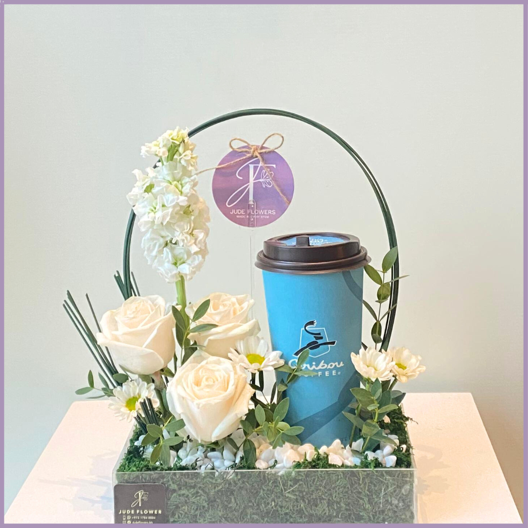 White Roses Caribou Coffee Arrangement