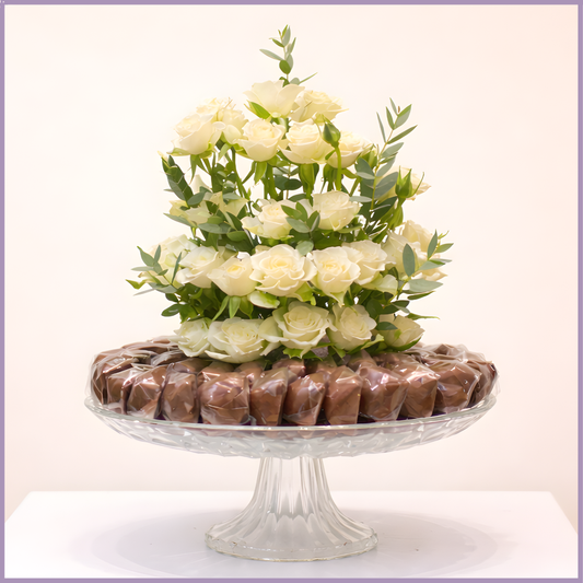 White Spray Rose Dolcetta Chocolate Elegance Stand