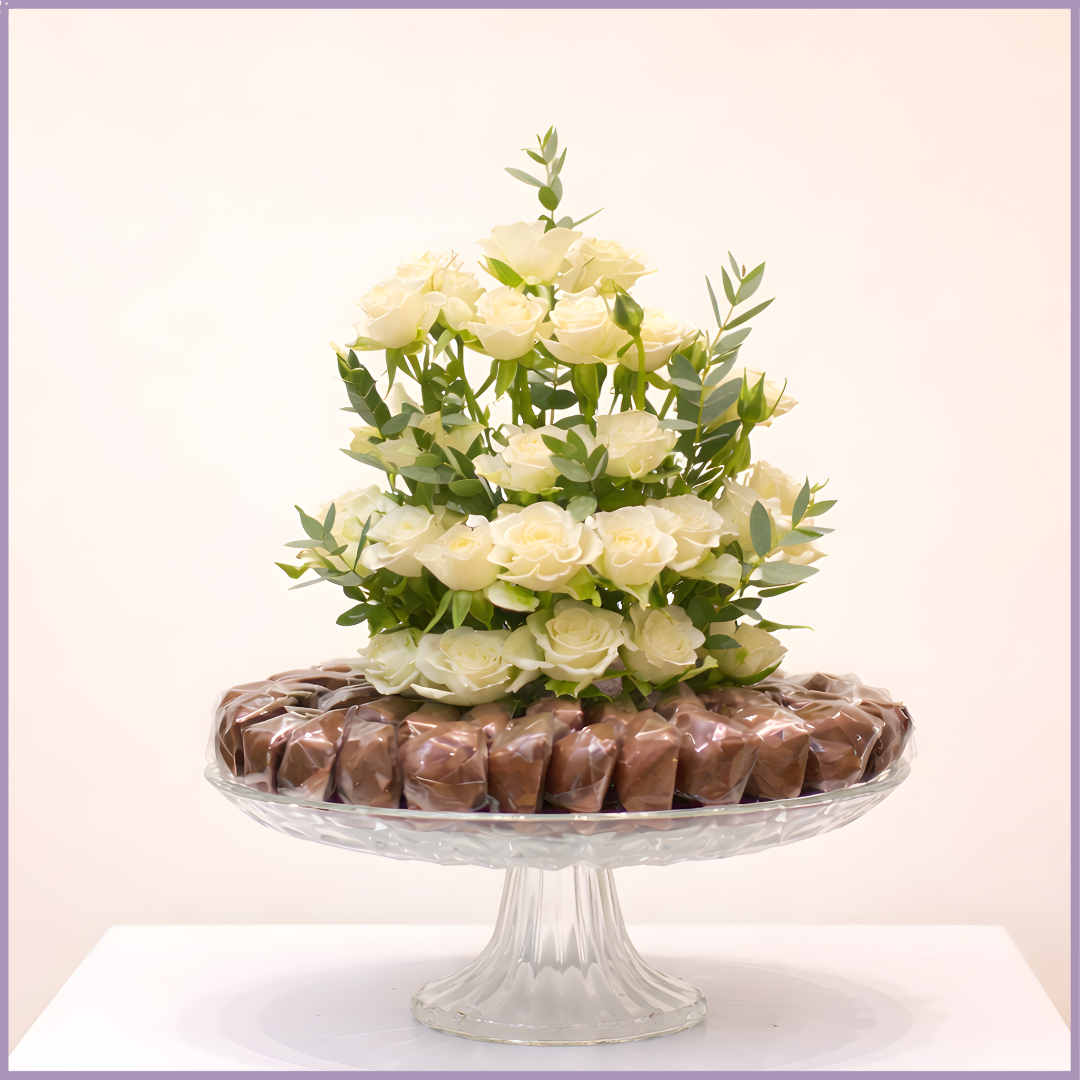White Spray Rose Dolcetta Chocolate Elegance Stand