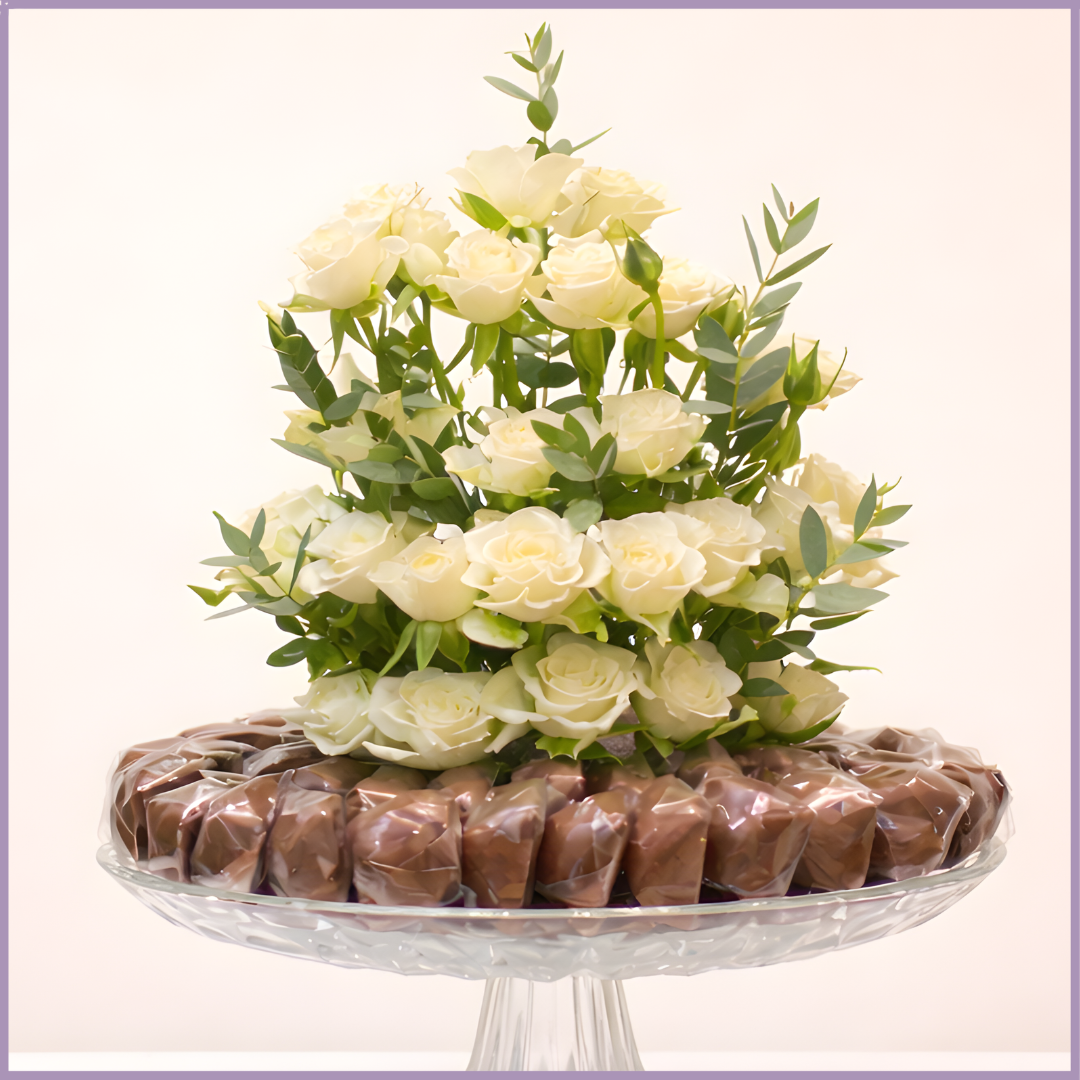 White Spray Rose Dolcetta Chocolate Elegance Stand