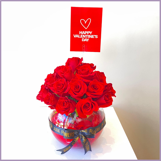 Valentine Grace - Red Rose Glass Vase Arrangement