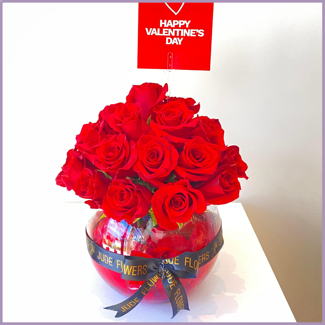Valentine Grace - Red Rose Glass Vase Arrangement