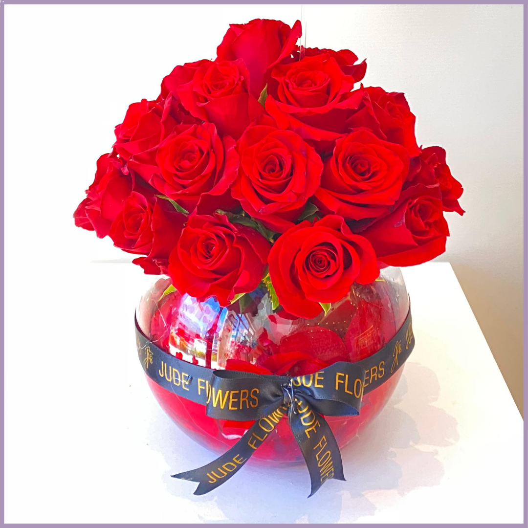 Valentine Grace - Red Rose Glass Vase Arrangement