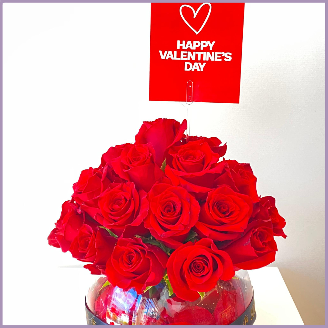 Valentine Grace - Red Rose Glass Vase Arrangement
