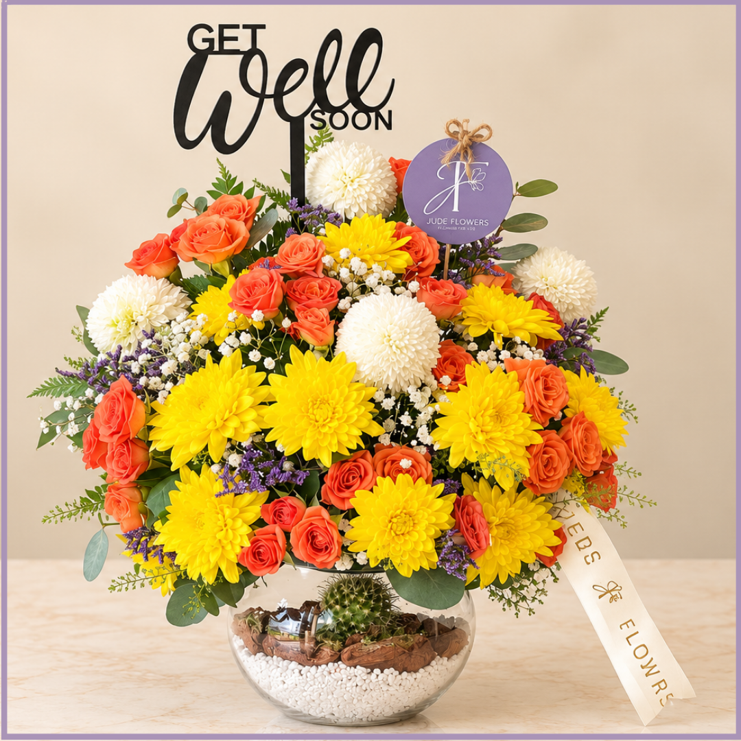 Sunshine Wishes – Get Well Soon Flowers with Mini Cactus Garden