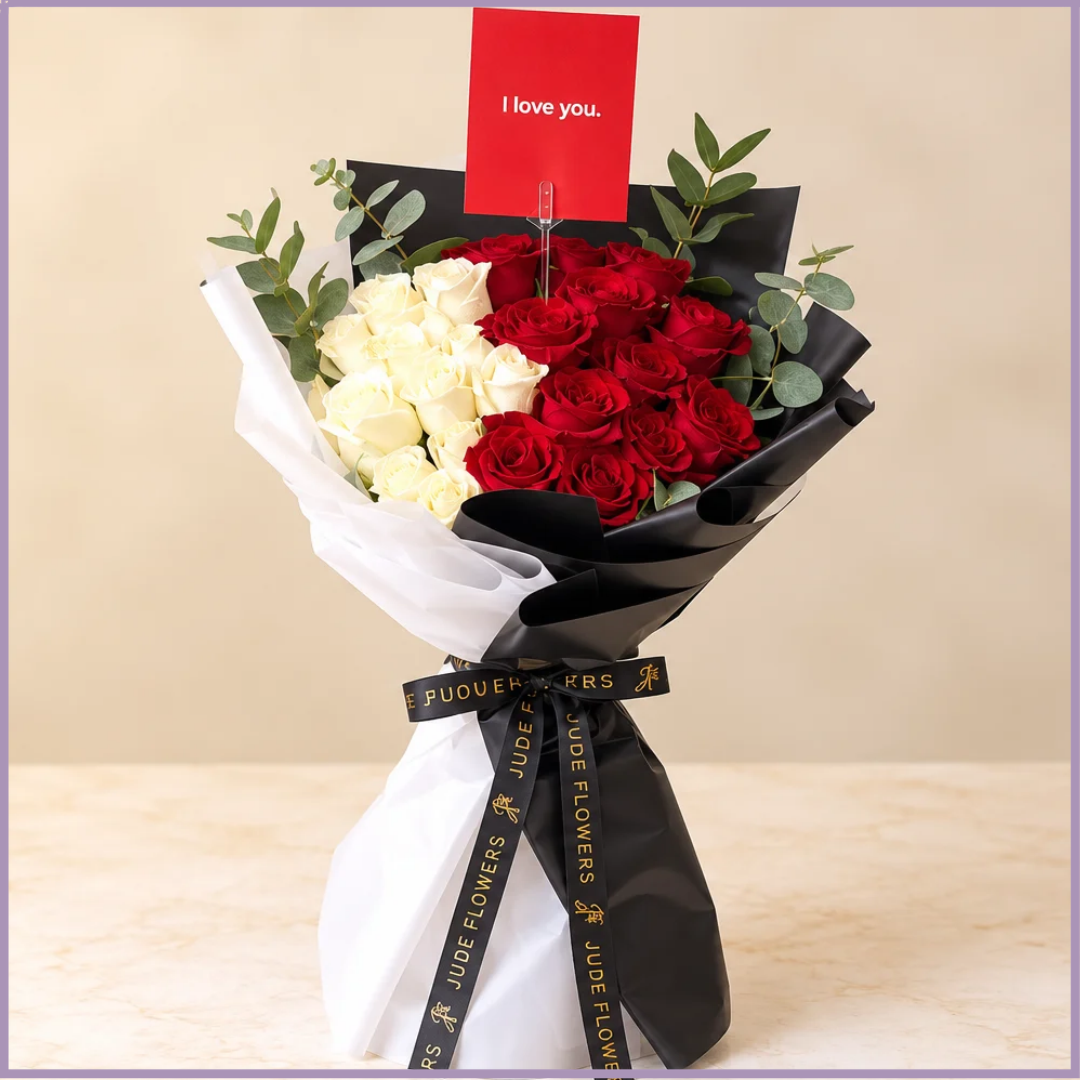 Crimson & Ivory Rose Bouquet
