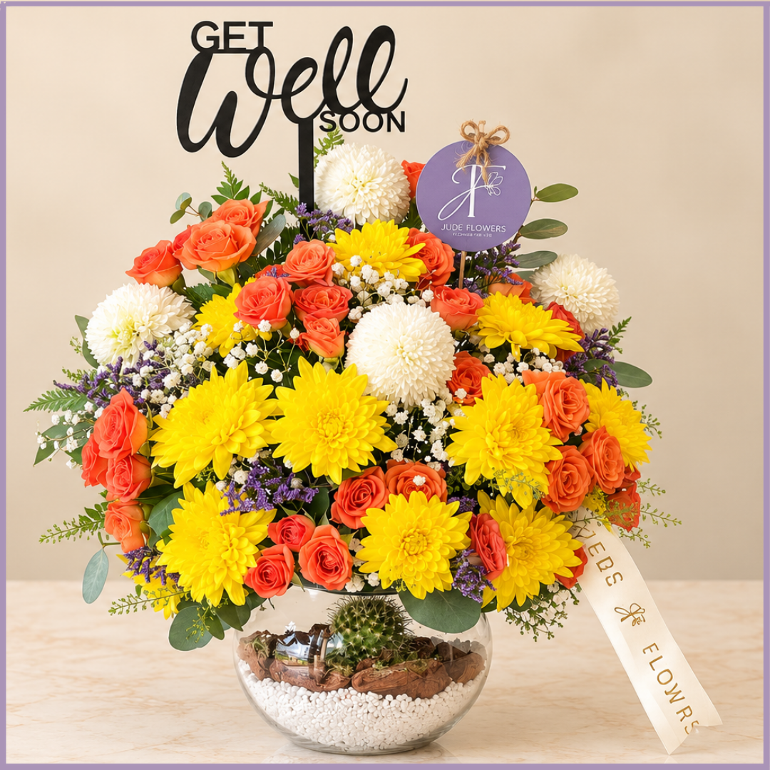 Sunshine Wishes – Get Well Soon Flowers with Mini Cactus Garden