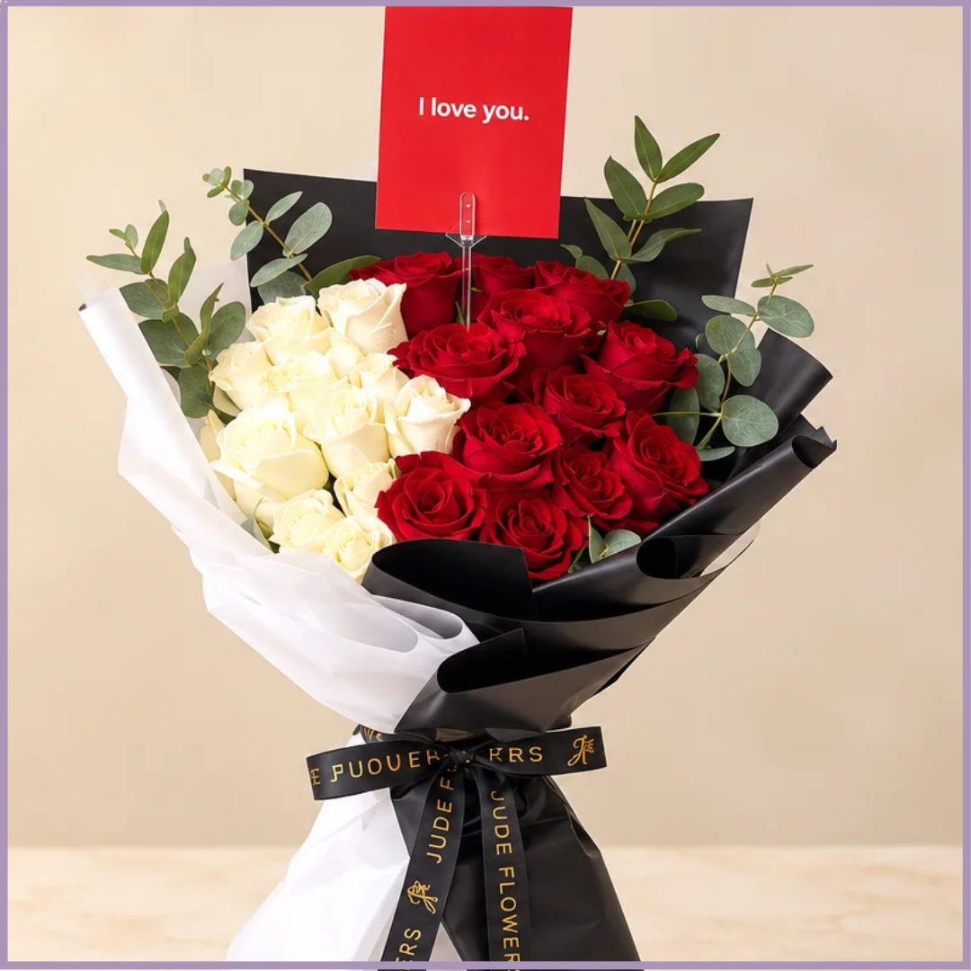 Crimson & Ivory Rose Bouquet