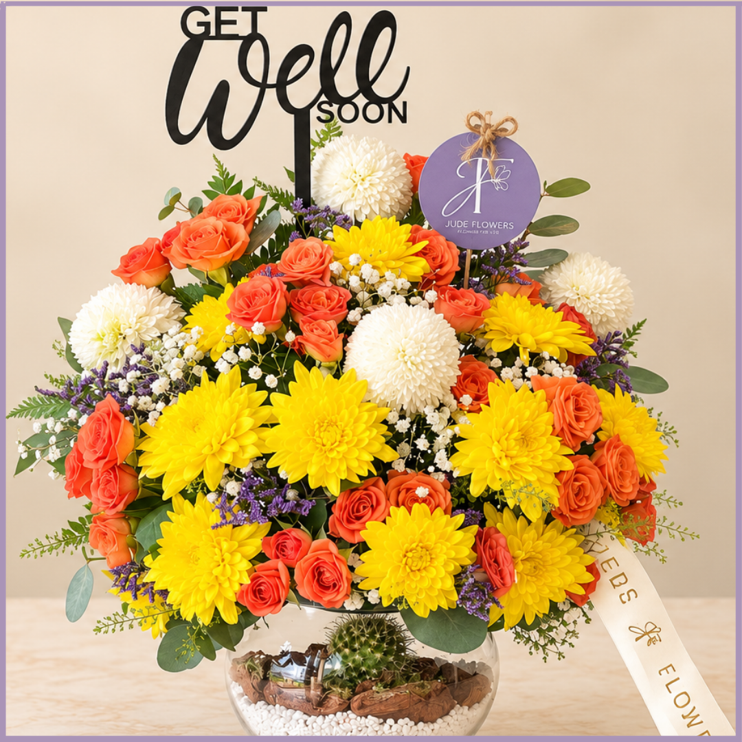 Sunshine Wishes – Get Well Soon Flowers with Mini Cactus Garden