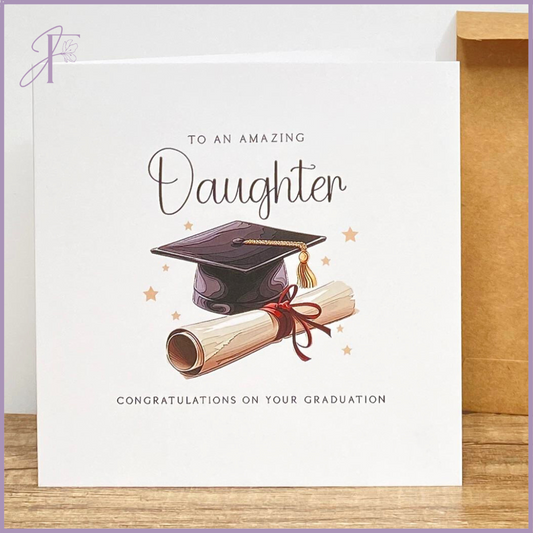 Amazing Daughter Graduation Card - Heartfelt Single Card with Kraft Envelope