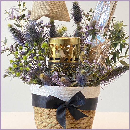 Aromatic Serenity Basket - Flowers, Perfume, Burner & Dolcetta Chocolates
