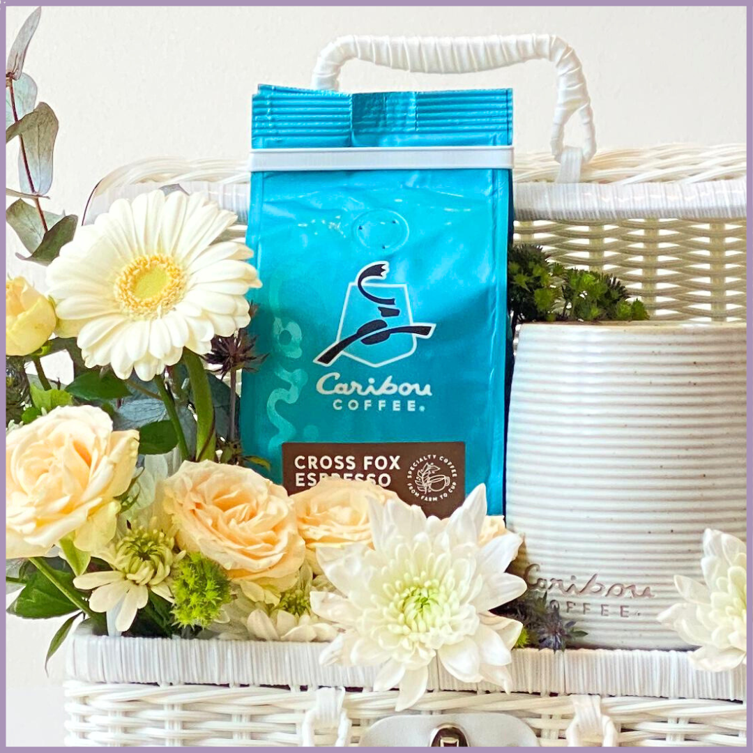 Caribou Coffee and Floral Gift Basket - Delightful Blooms and Brews