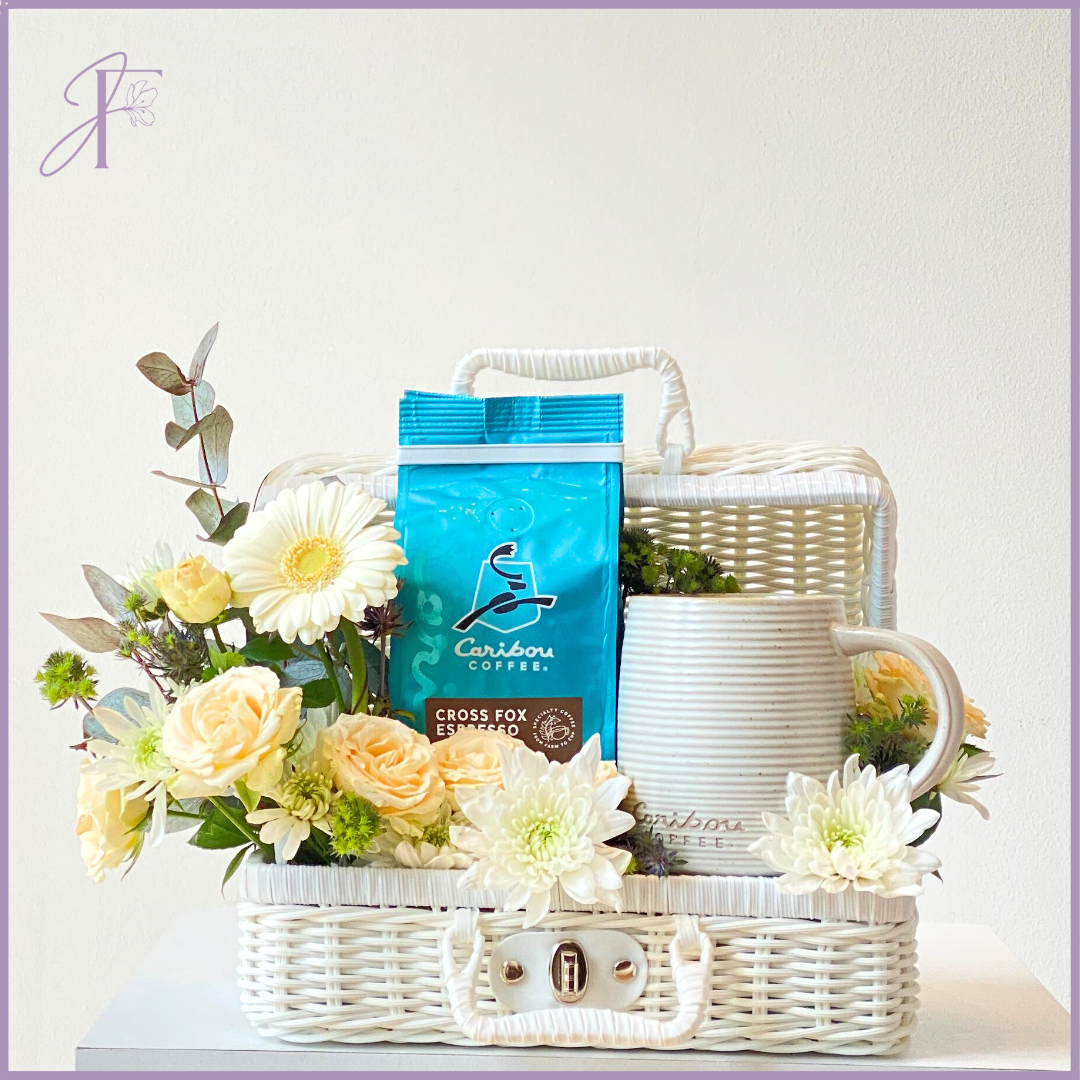 Caribou Coffee and Floral Gift Basket - Delightful Blooms and Brews