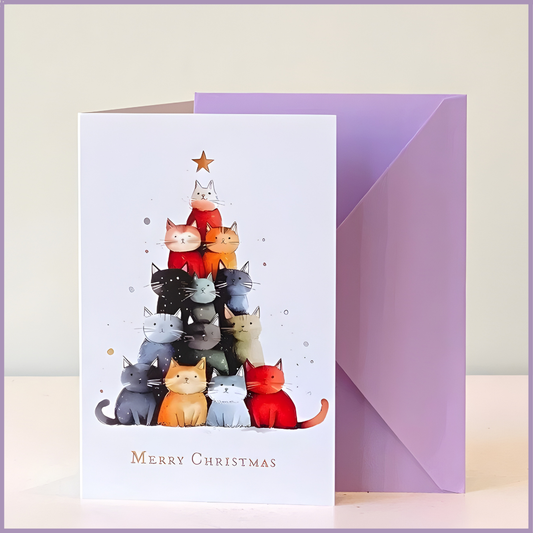 Christmas Greeting Card – Cat Tree Edition – With Envelope