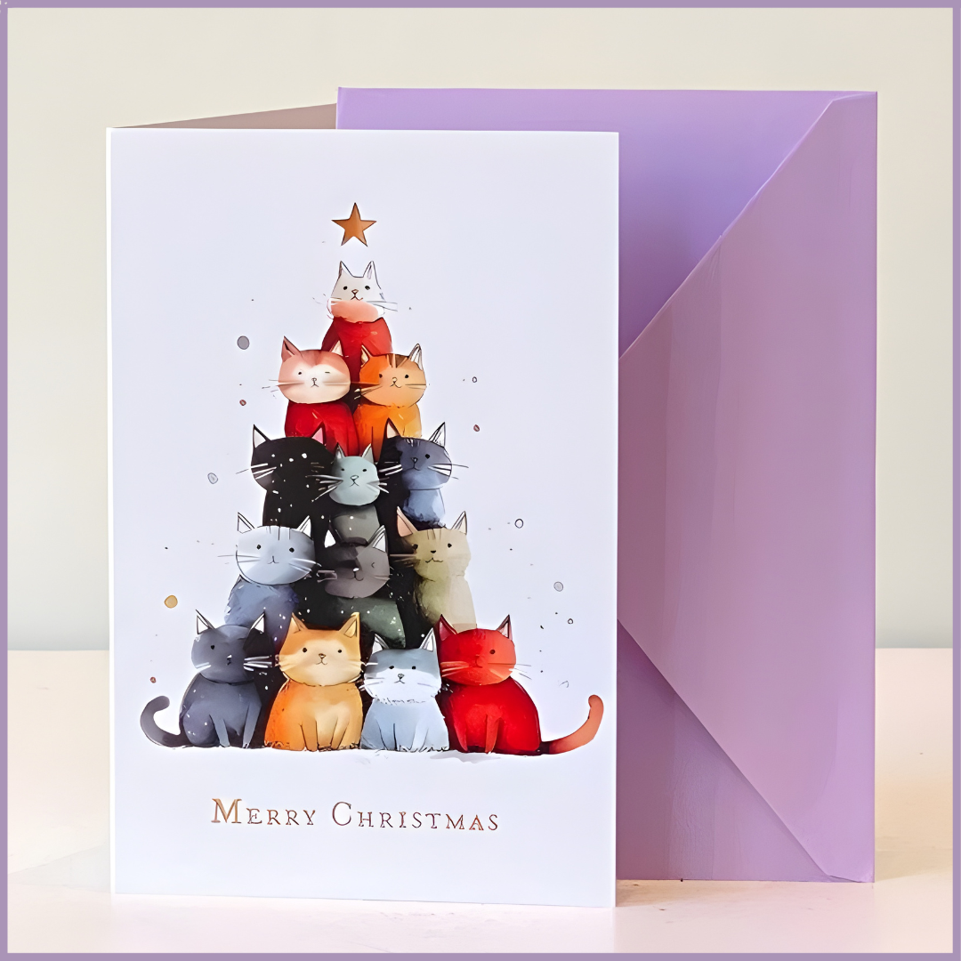 Christmas Greeting Card – Cat Tree Edition – With Envelope