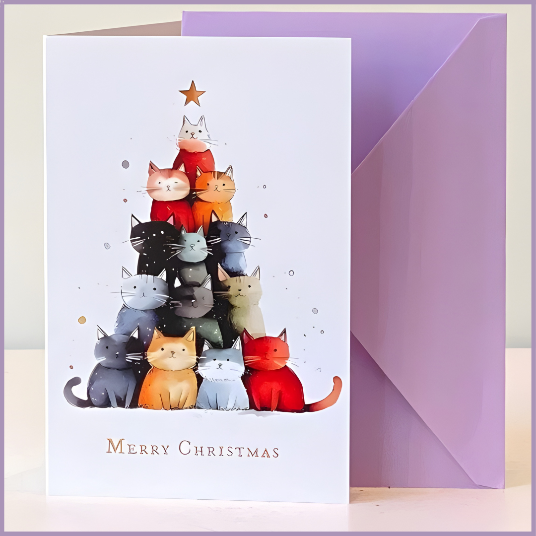 Christmas Greeting Card – Cat Tree Edition – With Envelope