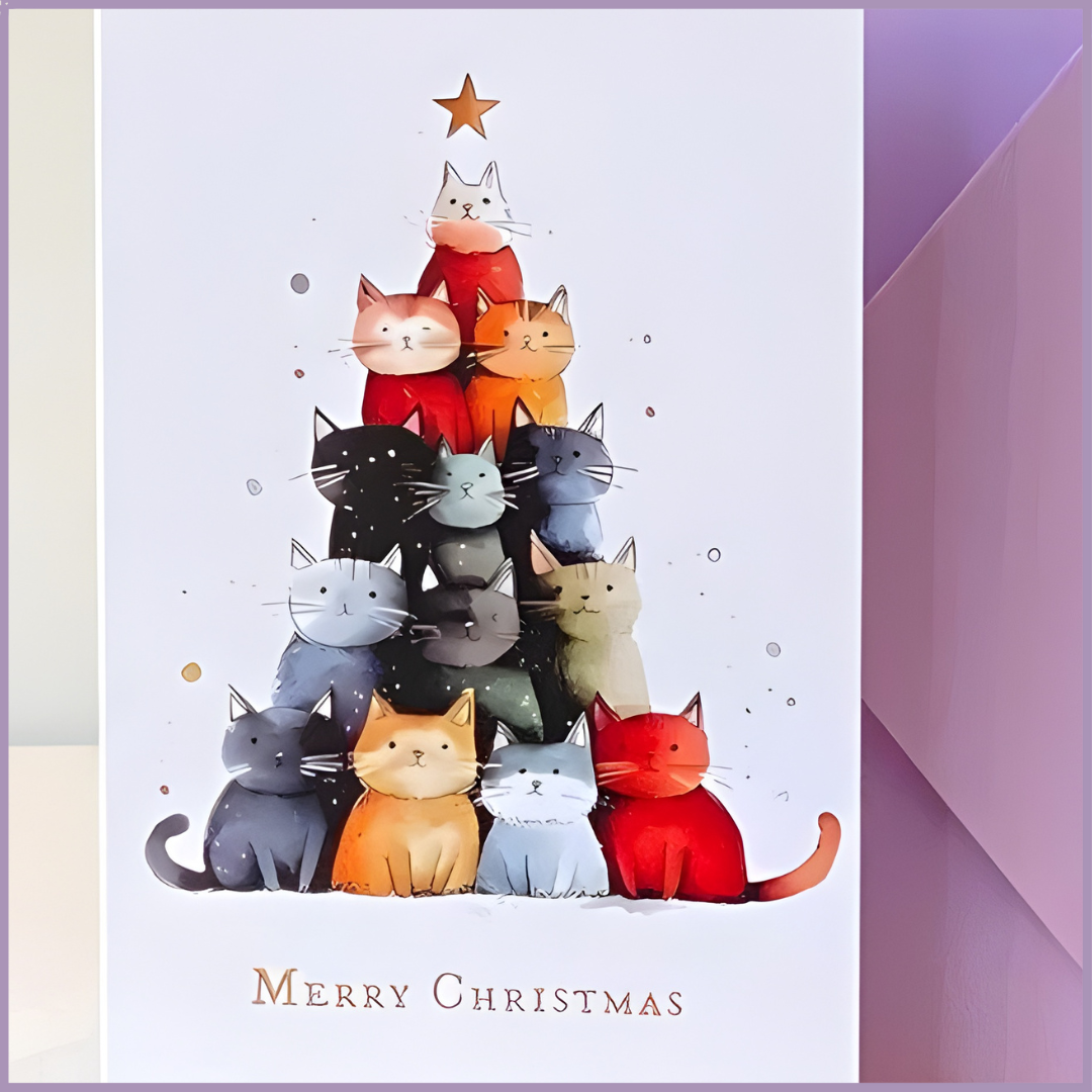 Christmas Greeting Card – Cat Tree Edition – With Envelope