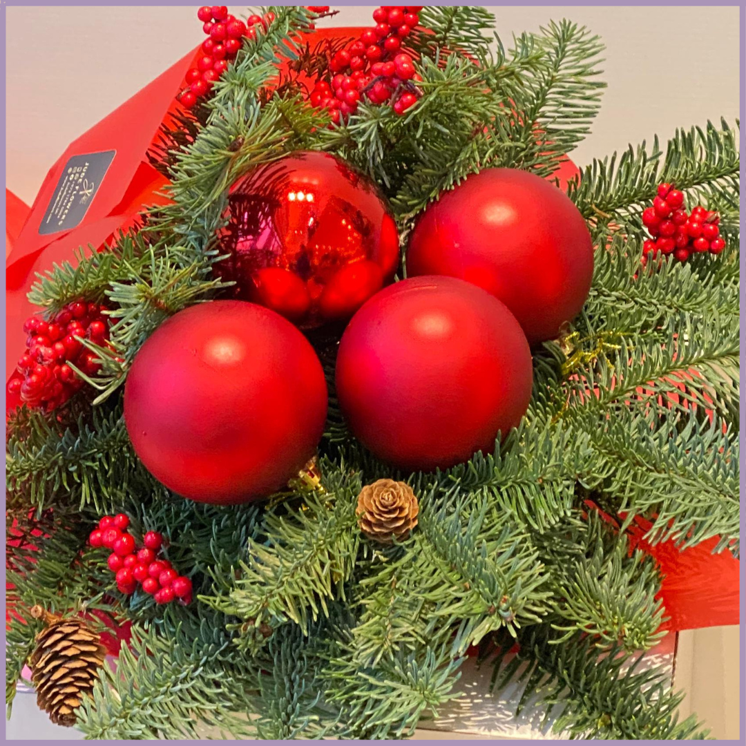 Crimson Christmas Pine - Festive Hand Bouquet