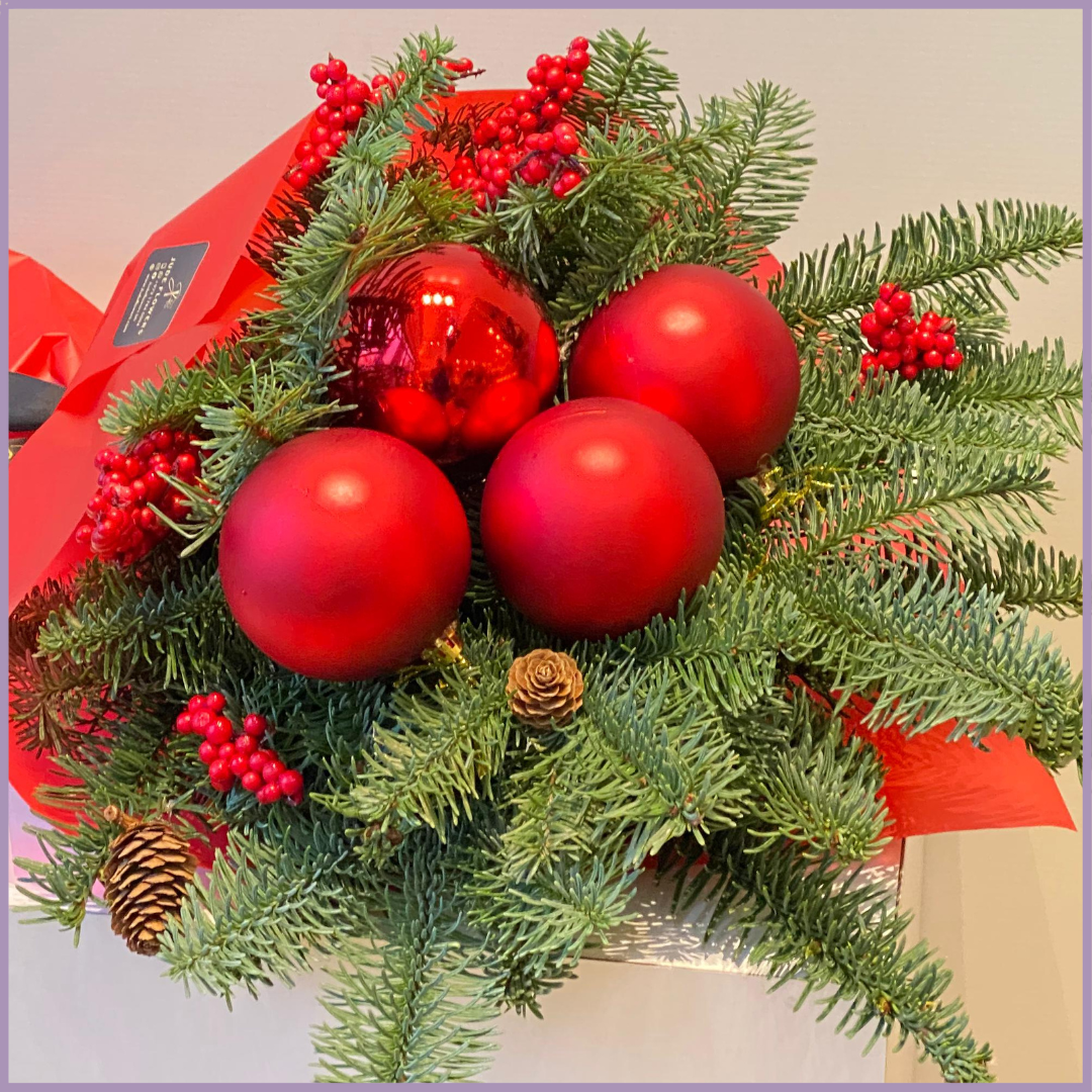 Crimson Christmas Pine - Festive Hand Bouquet