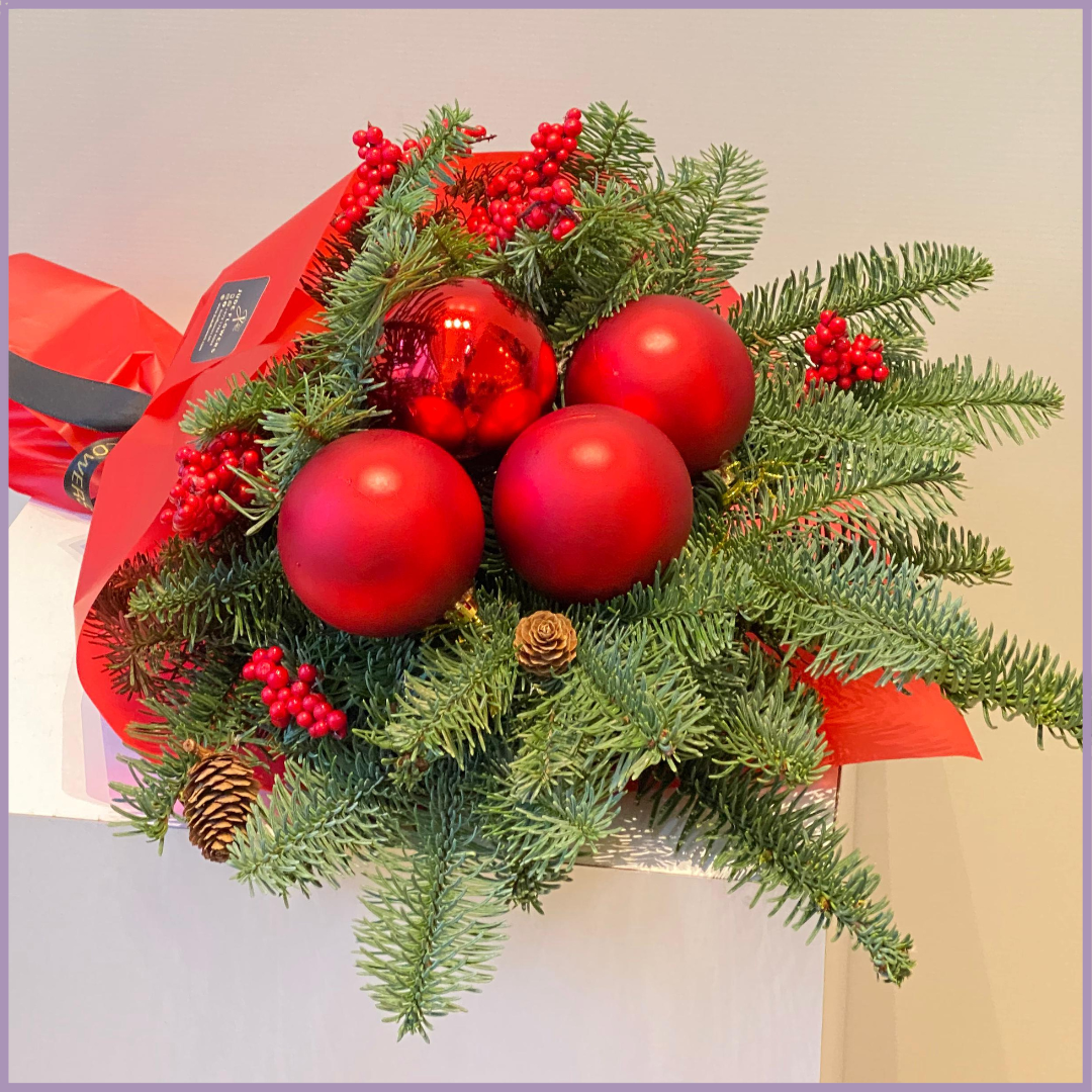 Crimson Christmas Pine - Festive Hand Bouquet
