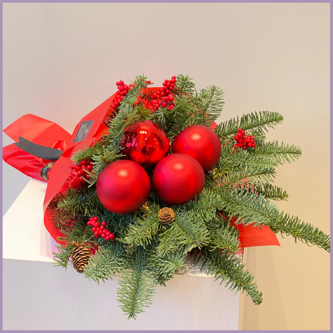 Crimson Christmas Pine - Festive Hand Bouquet