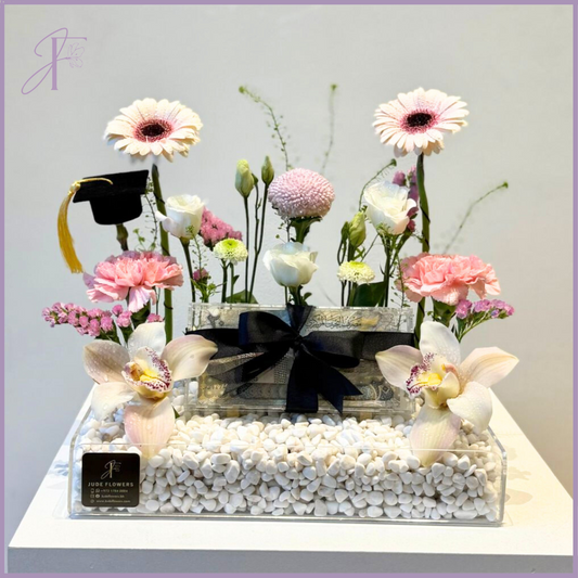 Cash & Blooms Grad Tray - Graduation Flower & Acrylic Money Gift