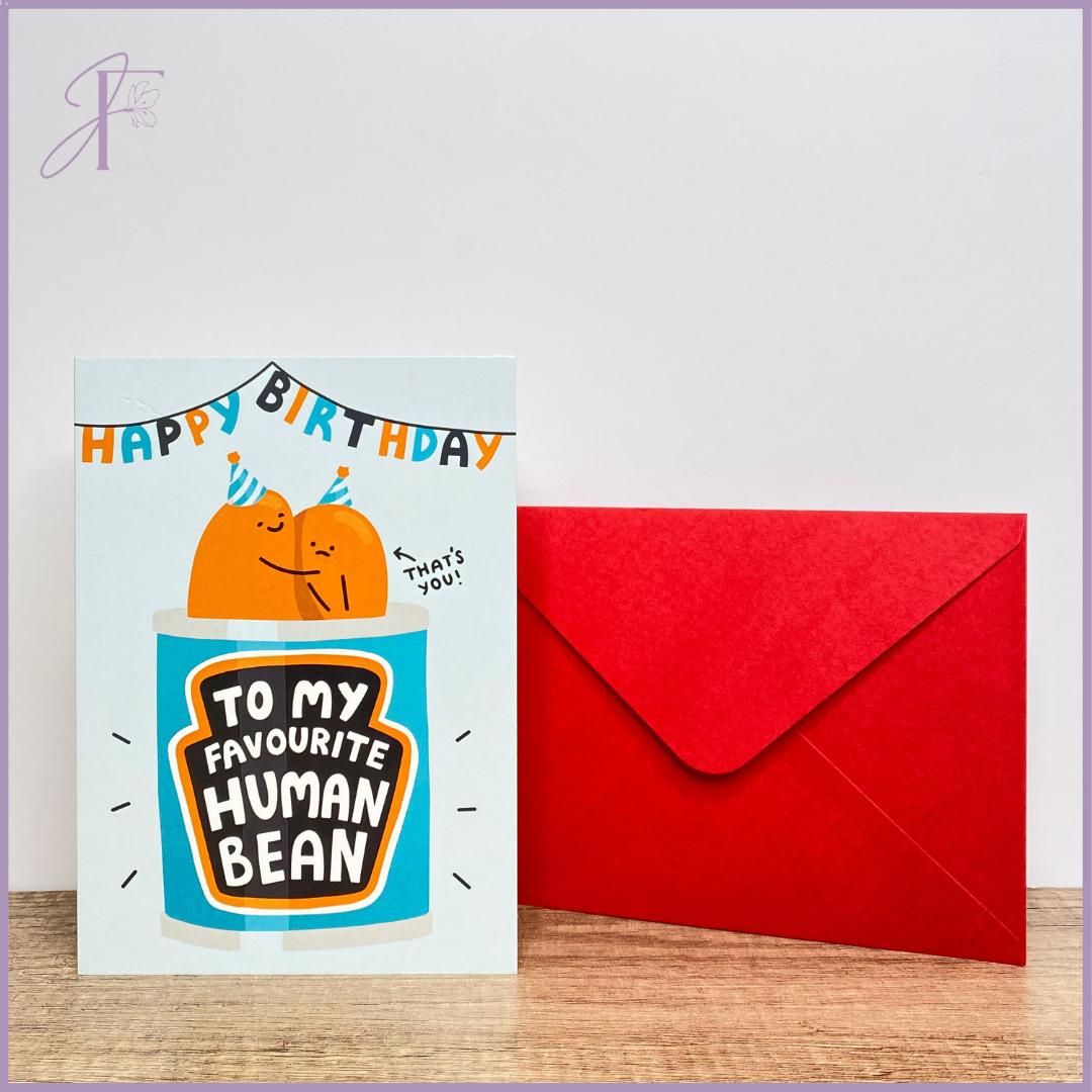 Favourite Human Bean Birthday Card - Single Card with Red Envelope