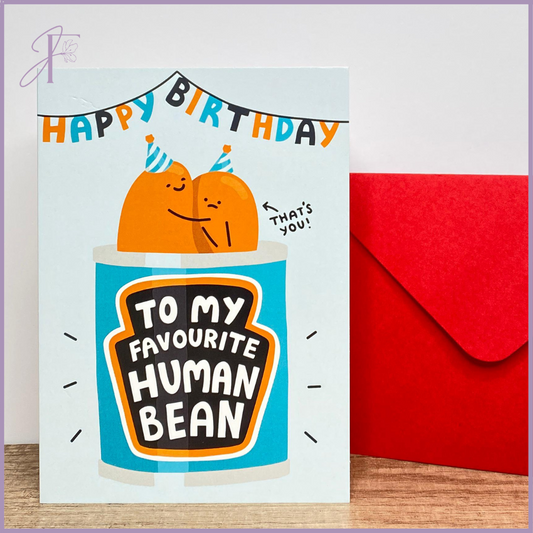 Favourite Human Bean Birthday Card - Single Card with Red Envelope