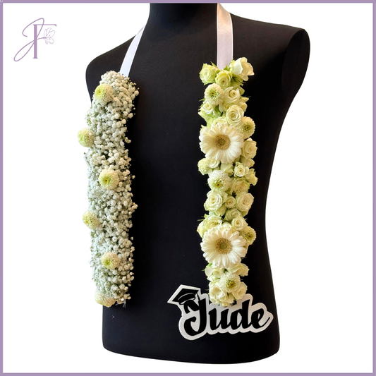 Graduation Bloom Lei (White and Green) - Elegant Floral Tribute