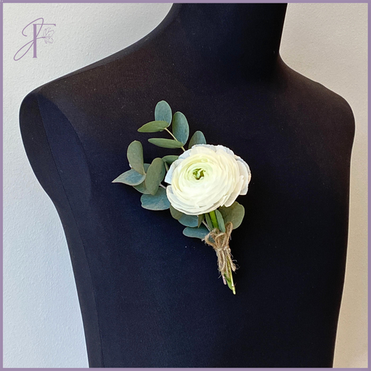 Ivory Ranunculus Pin - Elegant White Lapel Flower