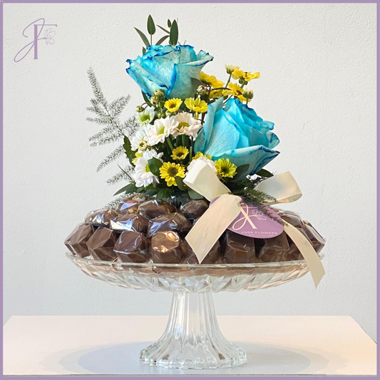 Jude's Blue Rose & Dolcetta Stand – chocolate, delivered in Bahrain